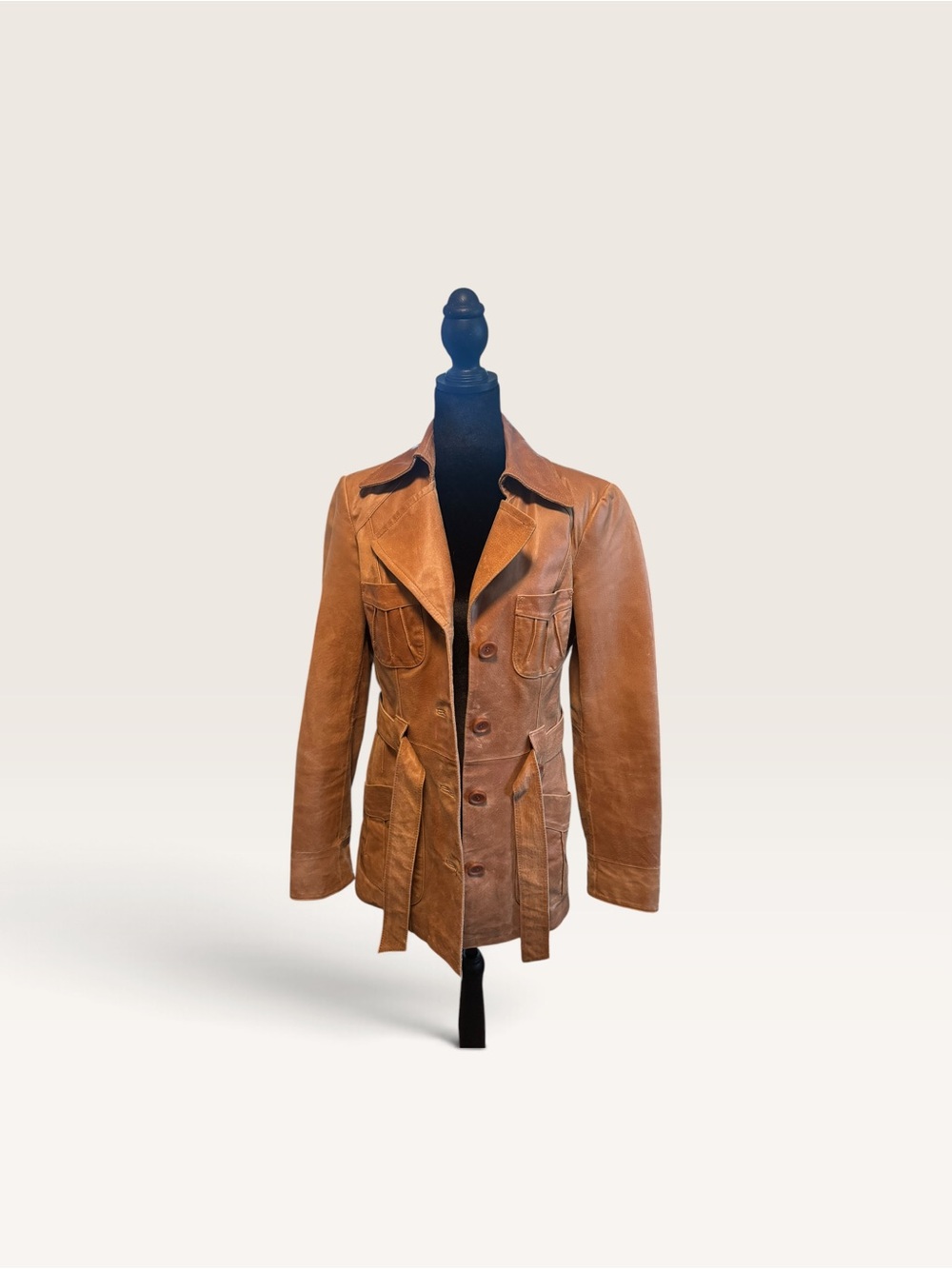 Vero Moda Luddi Short Leather Trench Coat M Tan Belted Safari Jacket 70s inspo